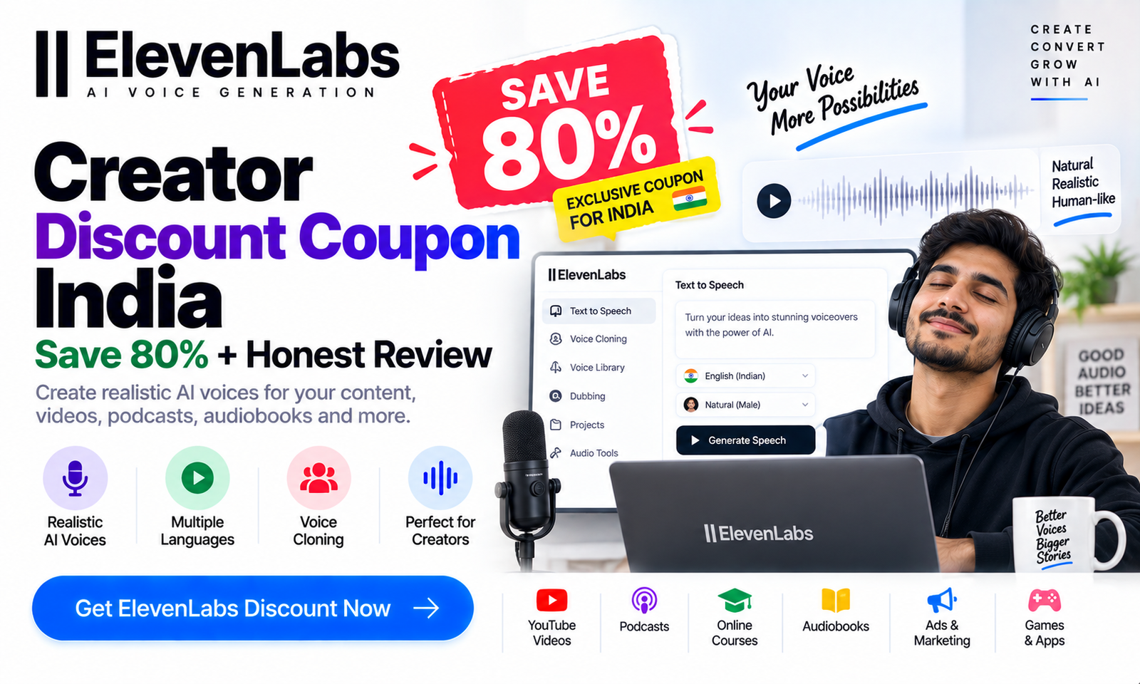 ElevenLabs Creator Discount Coupon India